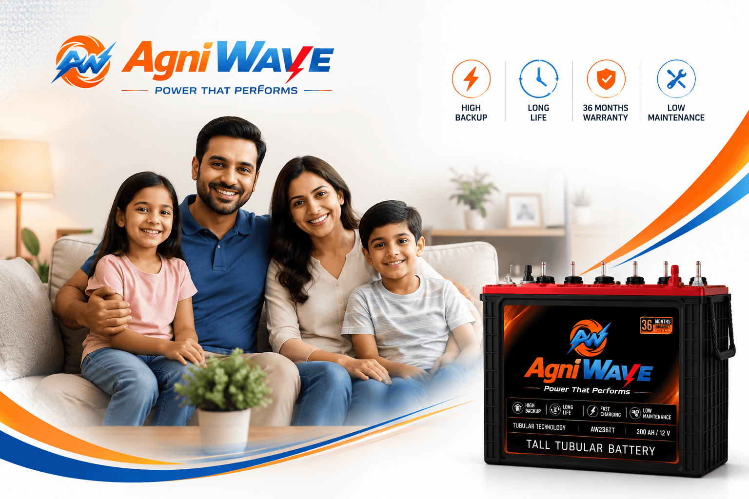 AgniWave family power backup tall tubular battery banner