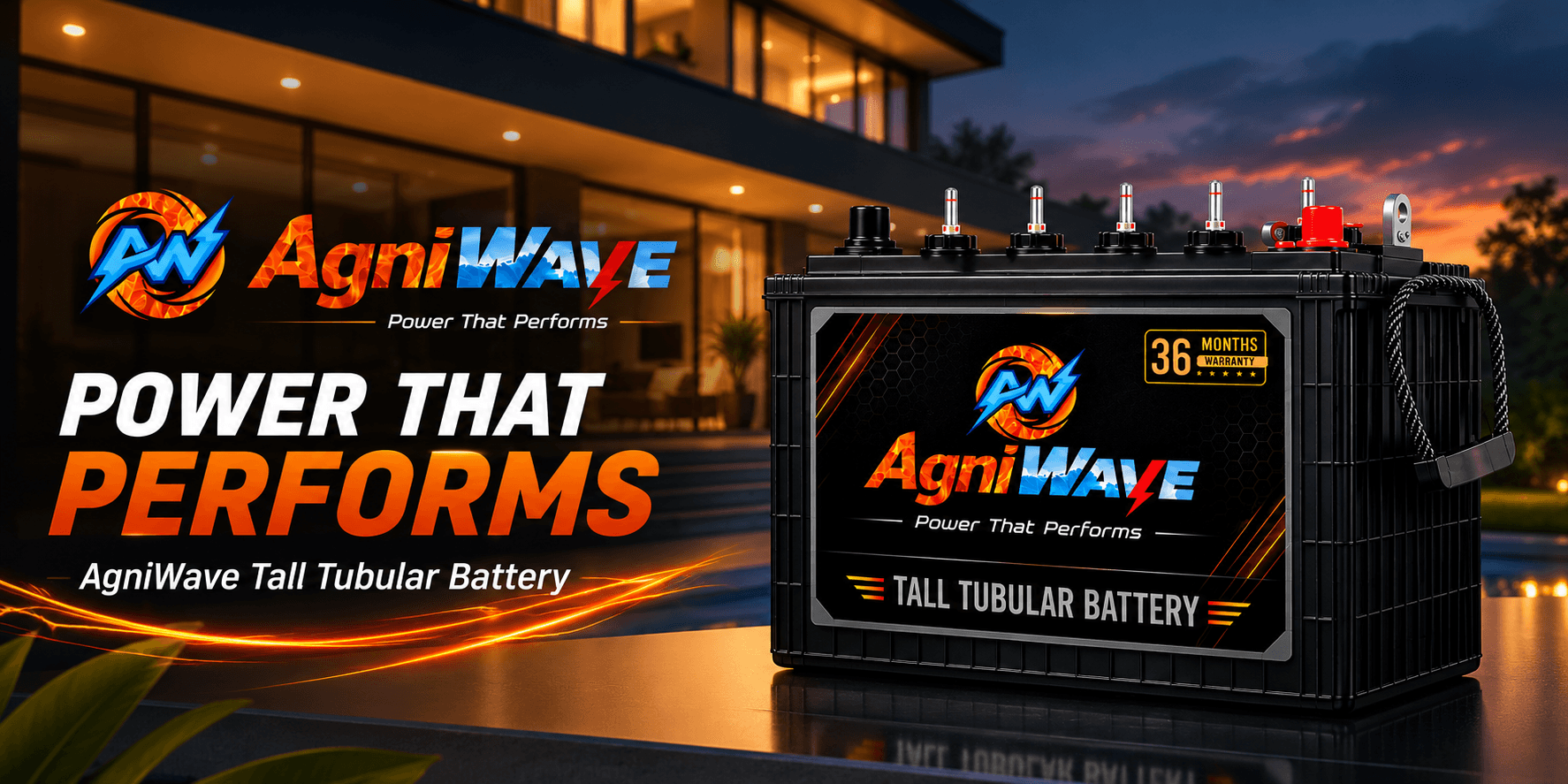 AgniWave tall tubular battery power that performs promotional banner