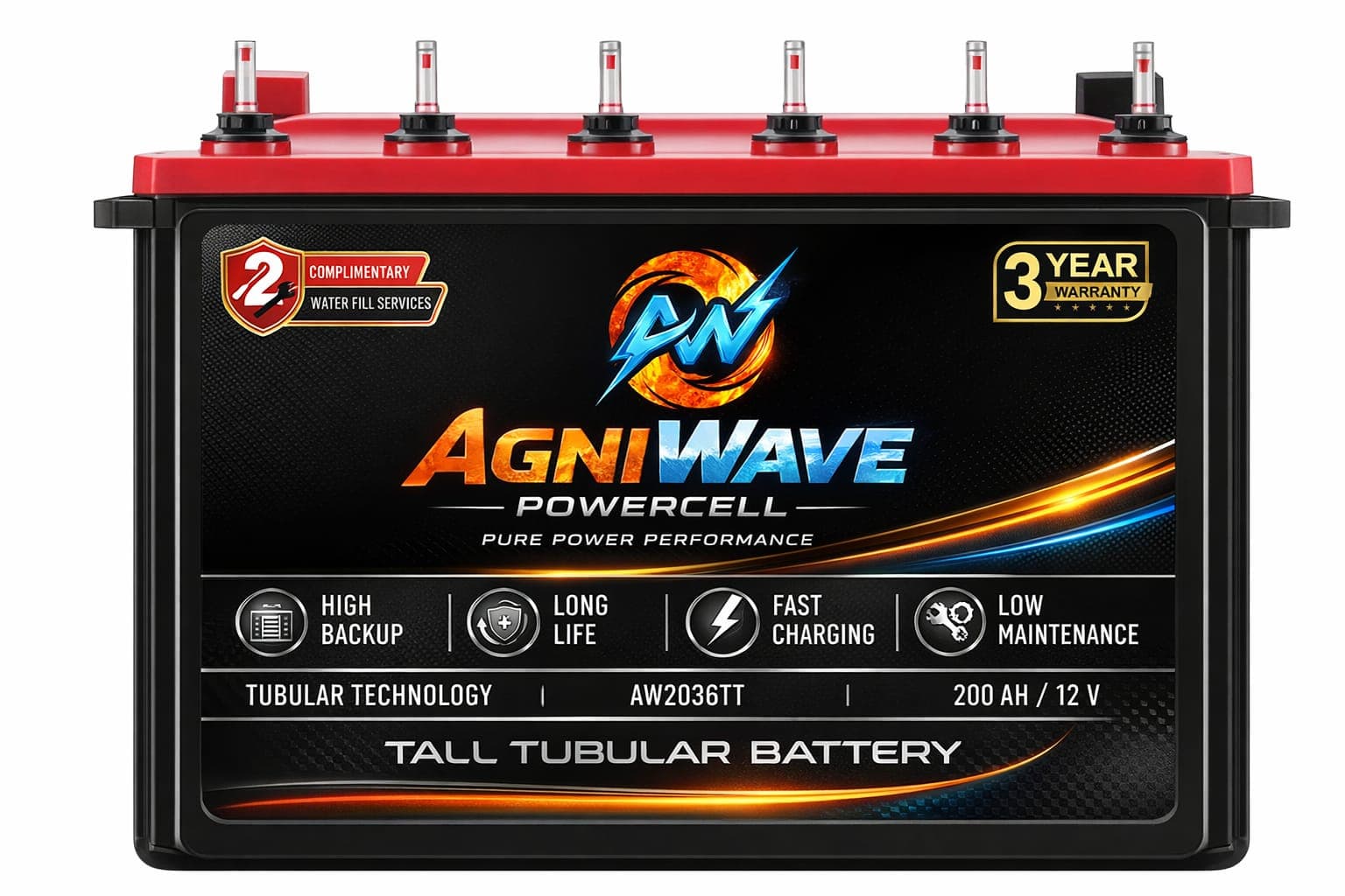 Agniwave Titan 200 tall tubular battery front product view