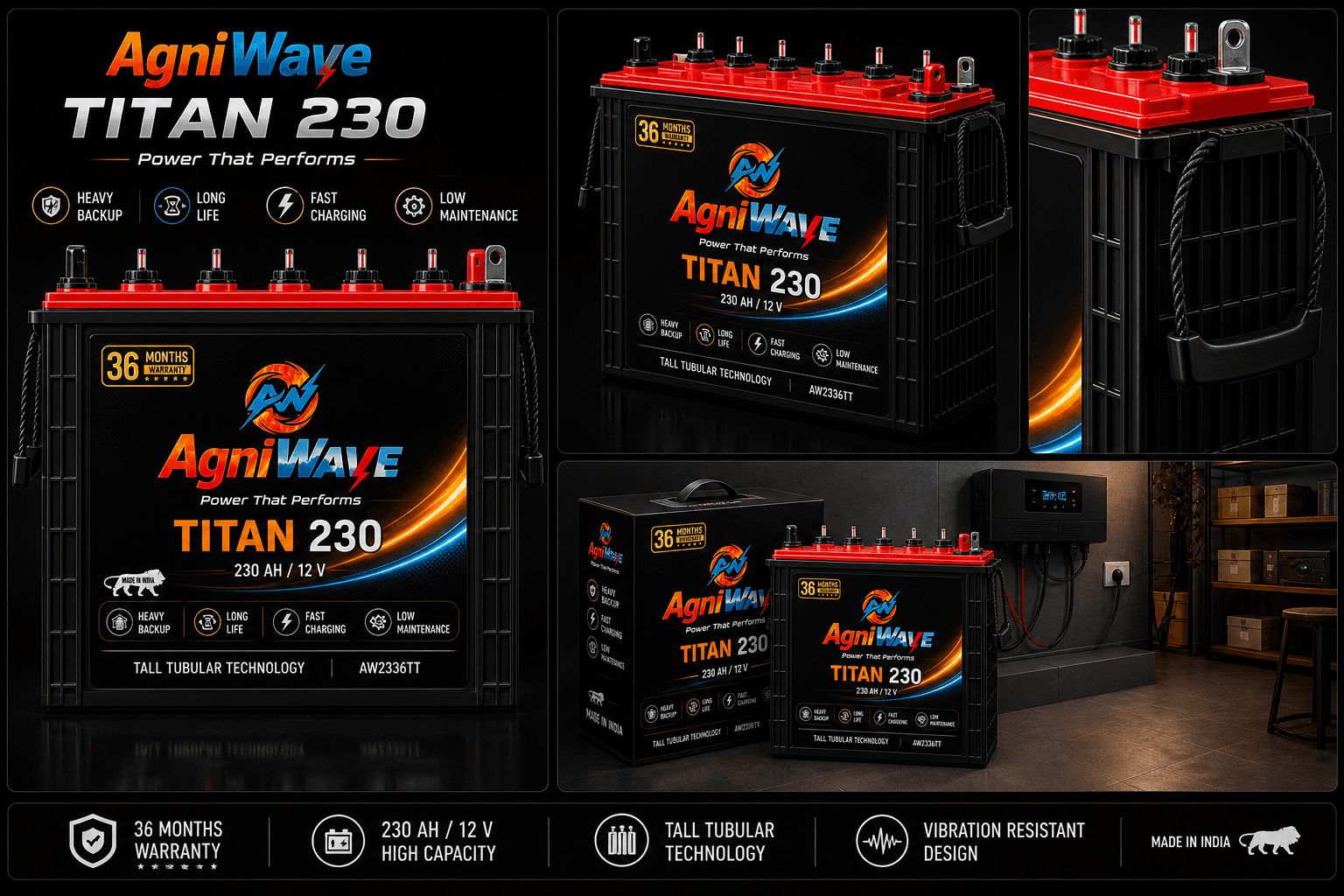 AgniWave Titan 230 tall tubular battery product views - view 1