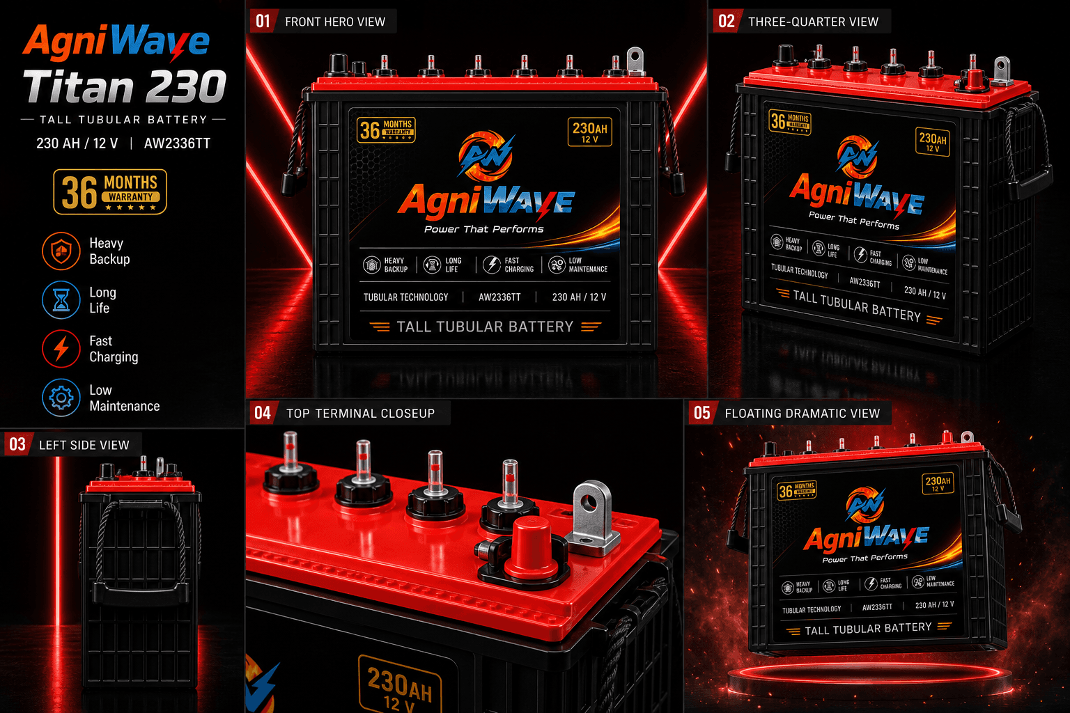 AgniWave Titan Pro 250 tall tubular battery product views - view 1